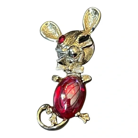 Vintage winking Mouse Jelly Belly Brooch - Picture 5 of 5